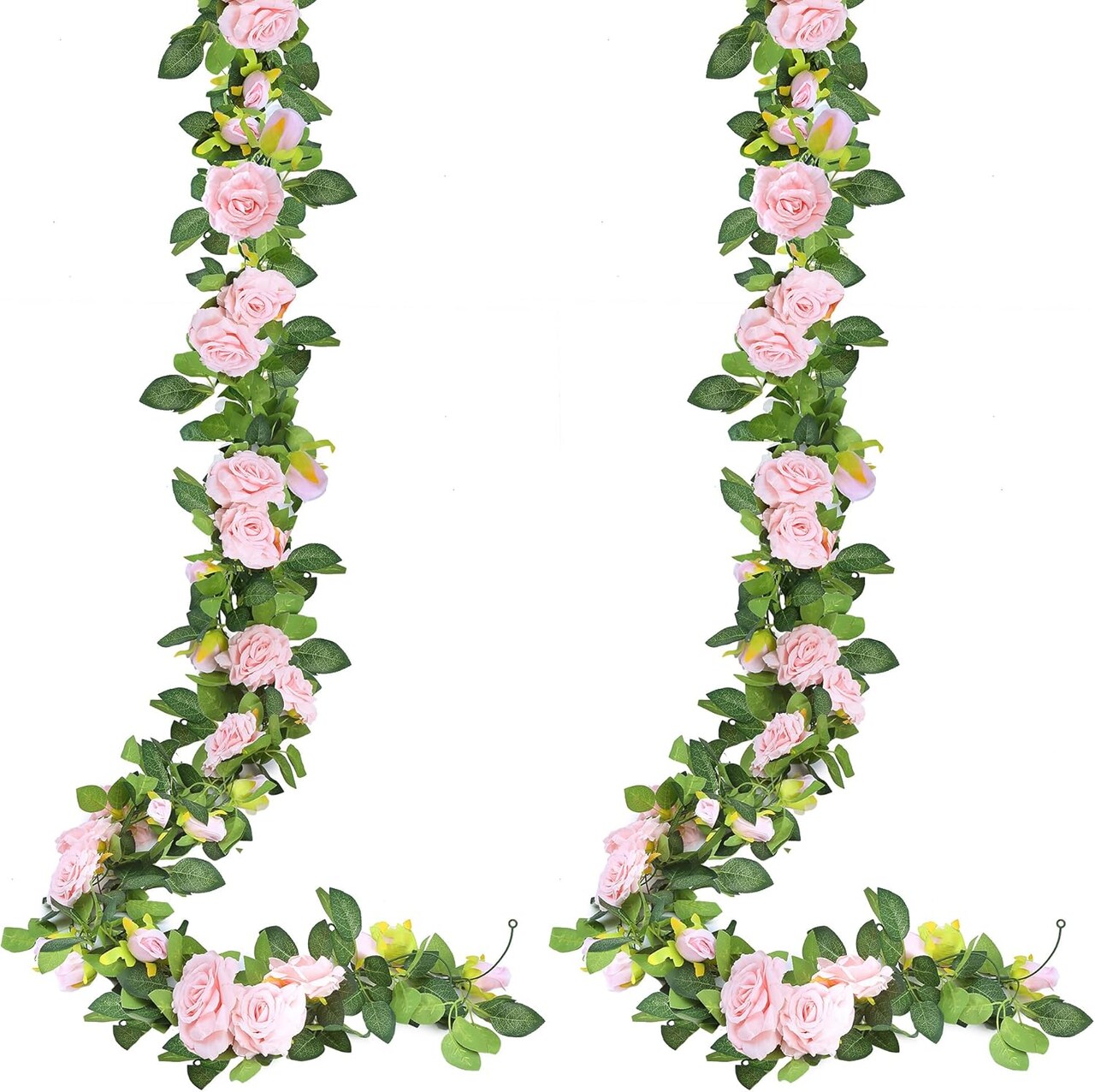 2Pcs 15.5Ft Artificial Rose Vine Fake Flower Garland Floral Garland Faux Silk (Pink)